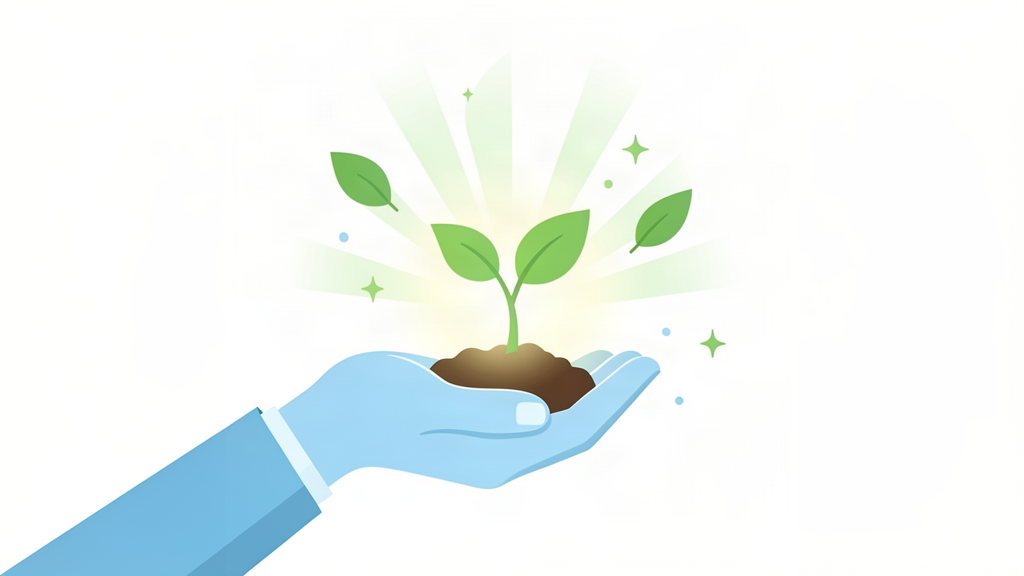 An open hand holding a small green sprout